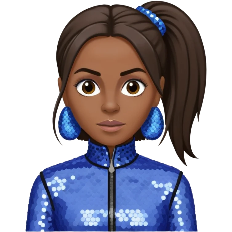 Mel C from Spice Girls with long dark brown ponytail hair, perwinkle sequin outfit emoji