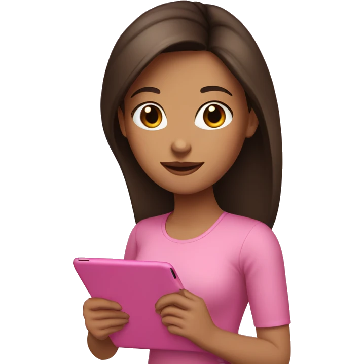a brunette girl with a pink ipad emoji