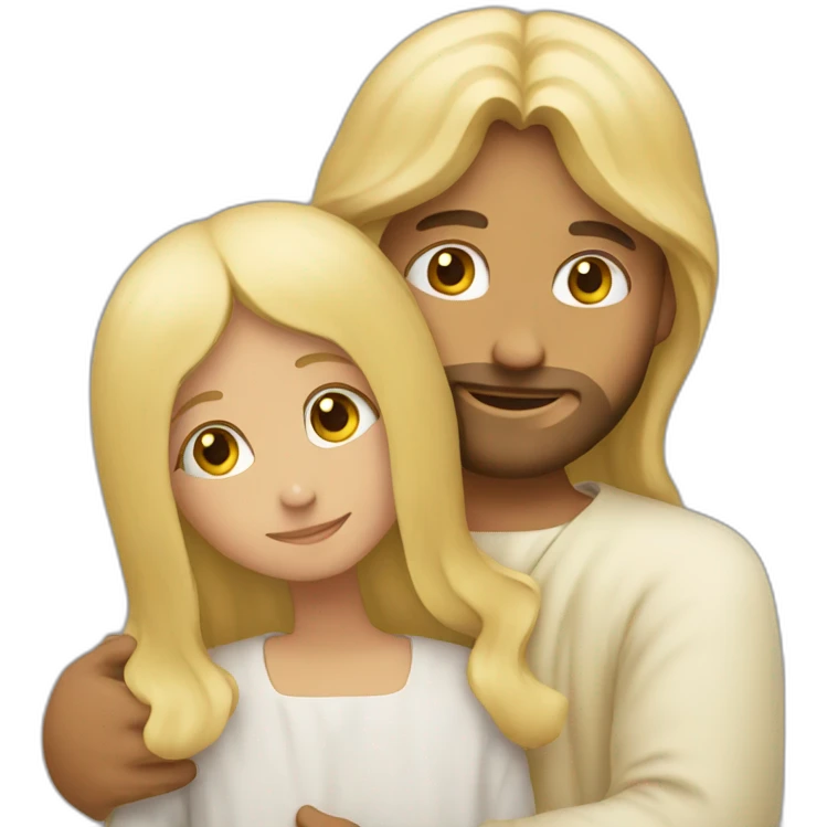 Jesus hugging a girl with blonde hair emoji