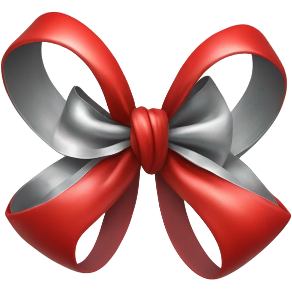 "A vibrant red bow with a silver hollow heart at the base of the bow's knot. The bow should have an intense red color, and the silver heart should be positioned at the center of the knot." emoji