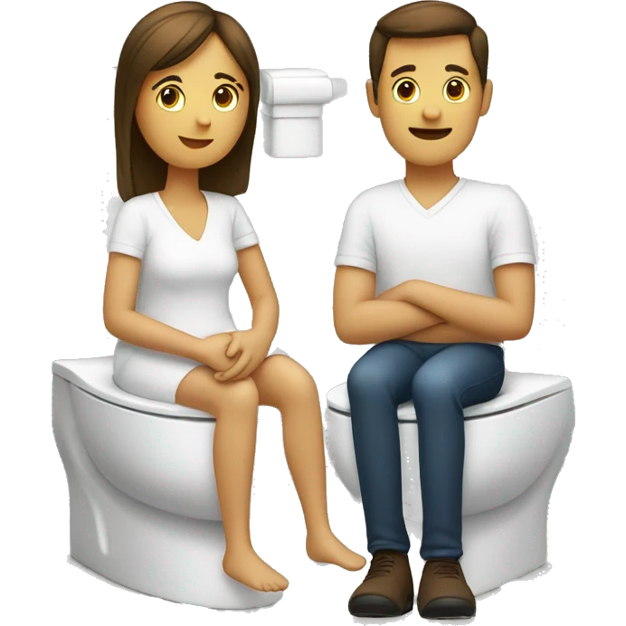 A couple sitting on two different toilets next to each other and holding their hands  emoji