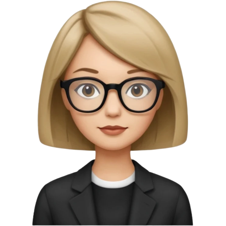 woman dark blonde petite bob haircut wears dark squarish glasses, classic clothes emoji