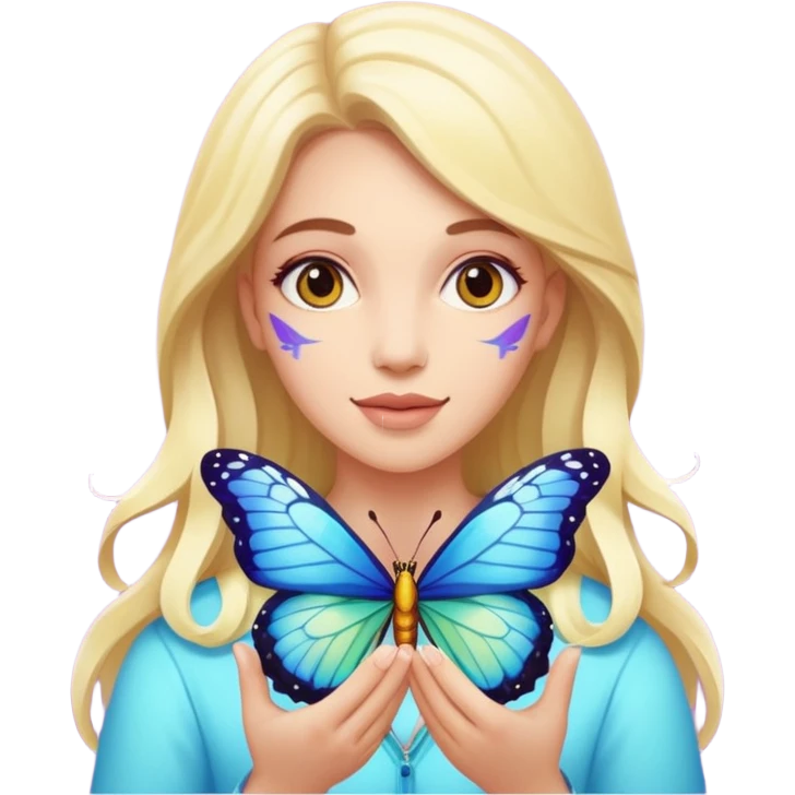 Cabelos de cor morro uma mulher branca com uma borboleta na sua mão emoji