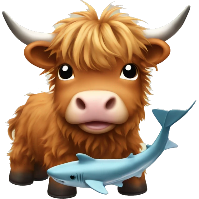 baby highland cow with shark sliders emoji