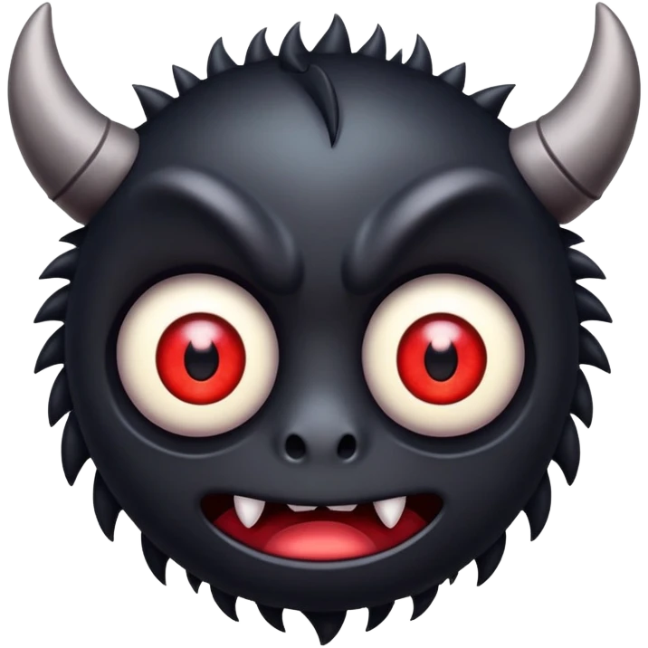 Black monster with big red eyes but straight face emoji