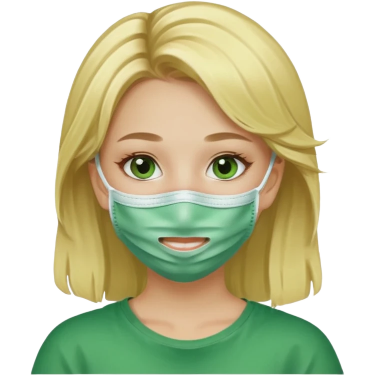 بدي بنت حاطه ماسك لونه اخضر وبدي يكون لون شعرها اشقر بليزز وممكن احطه بالكيبوردد!؟؟ 🤍🥹 emoji