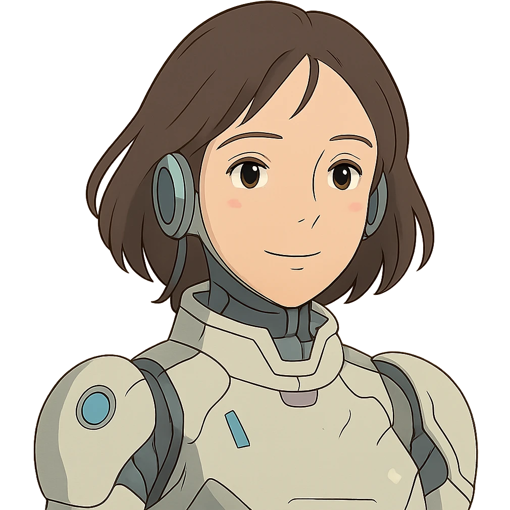 ghibli style AI agent with soft, human female features, gentle smile, subtle futuristic elements emoji