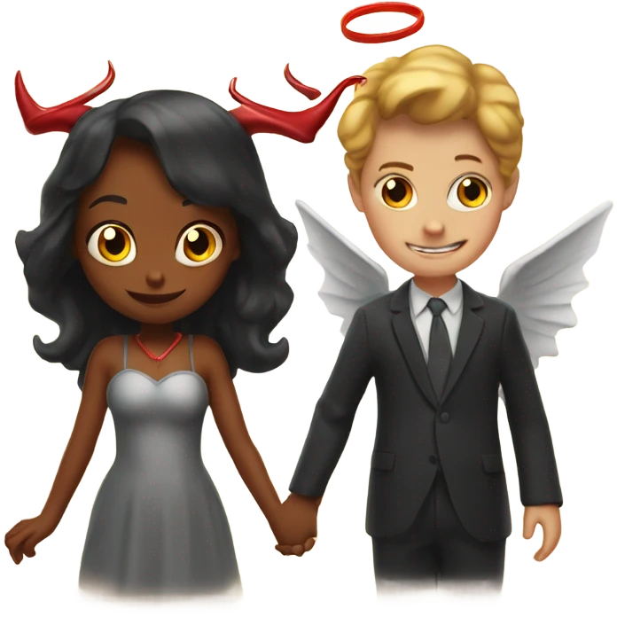 Girl devil with boy angel emoji