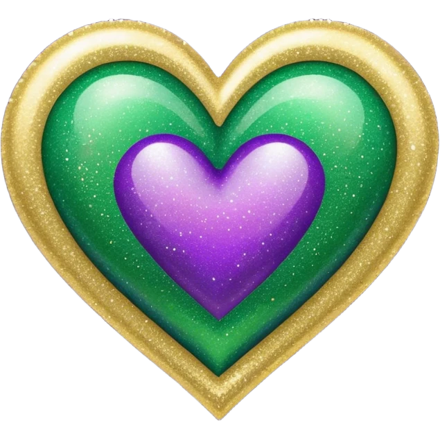 Gold, purple and green glitter ombré Mardi Gras heart emoji