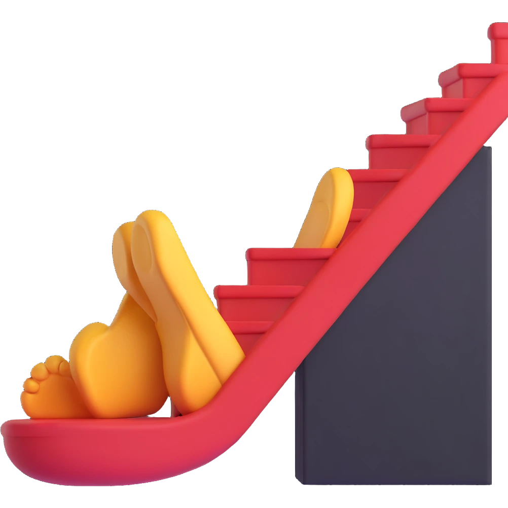 close up of a foot in a slipper on the stairs, simple design emoji