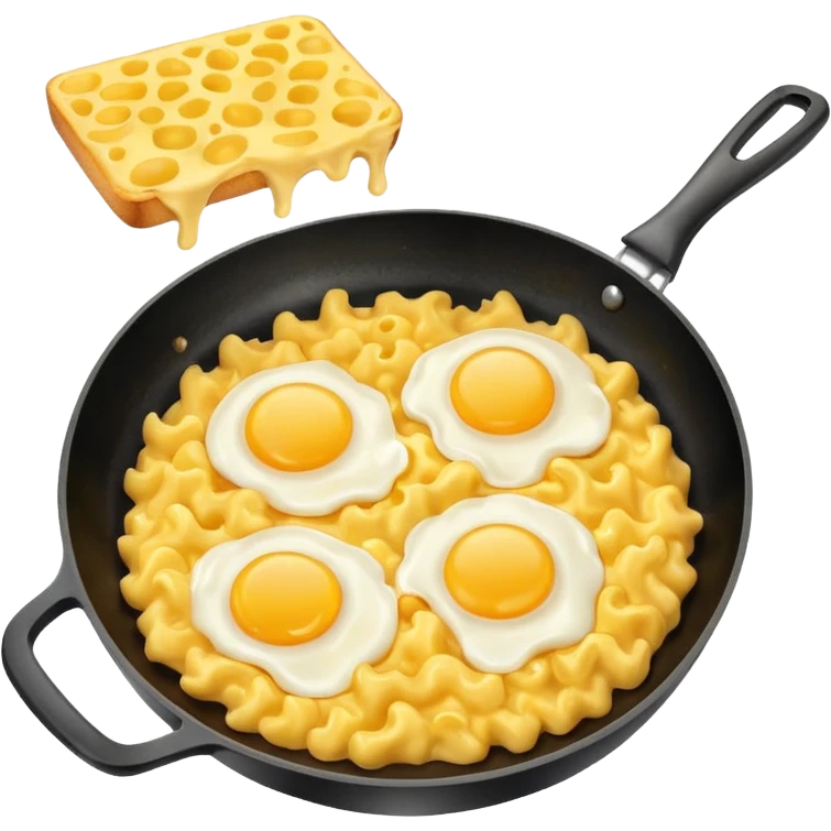 Fried Scrambled eggs and Mac and cheese in a frying pan emoji