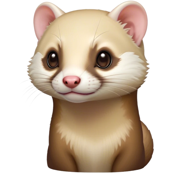Cinematic Noble Ferret Portrait Emoji, Poised and dignified, with a sleek, elongated body and a distinct ferret head featuring a pointed snout, small, rounded ears, and intelligent, beady eyes, covered in soft, sleek fur with natural brown and cream hues, Simplified yet sharp and sophisticated features, highly detailed, glowing with a warm, natural glow, high shine, exuding an air of quiet confidence, focused and watchful, soft glowing outline, capturing the essence of a clever and majestic ferret that feels as though it could leap from the screen with effortless grace! emoji