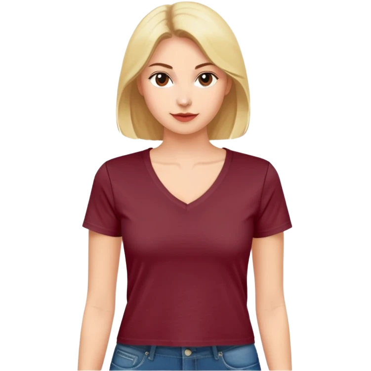 short wine red cotton V-neck t-shirt for women, cropped length, no model, only the clothing item emoji