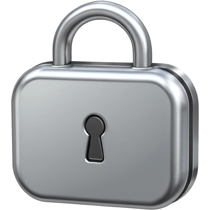 Chrome silver lock emoji, iOS emoji style, smooth metallic surface, rounded edges, reflective highlights, minimalistic emoji