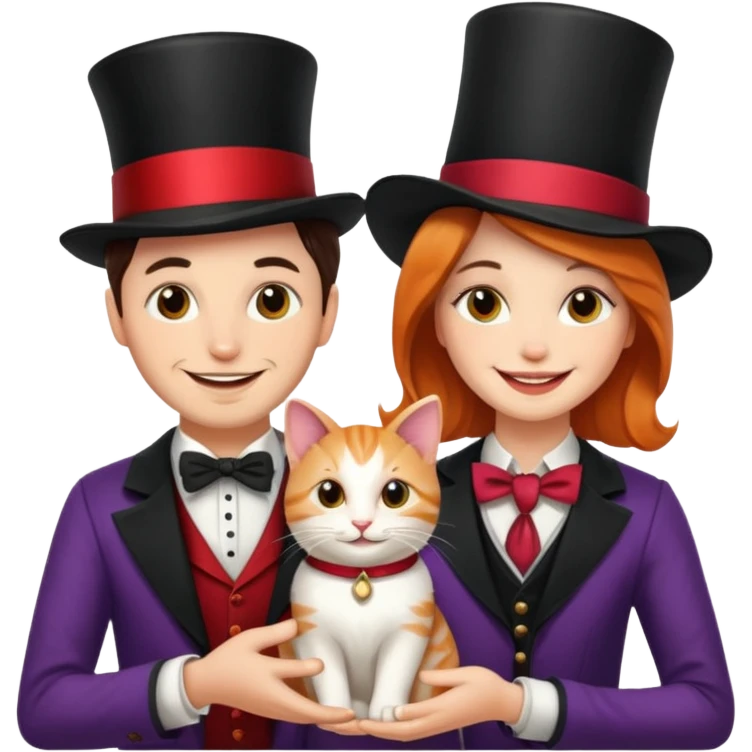 magician couple and their pet cat emoji