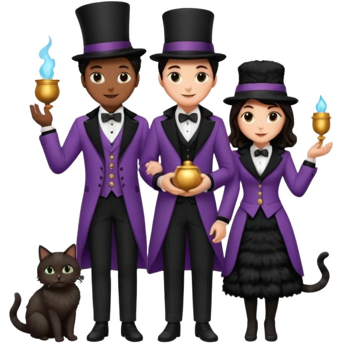 magician couple and their pet cat emoji