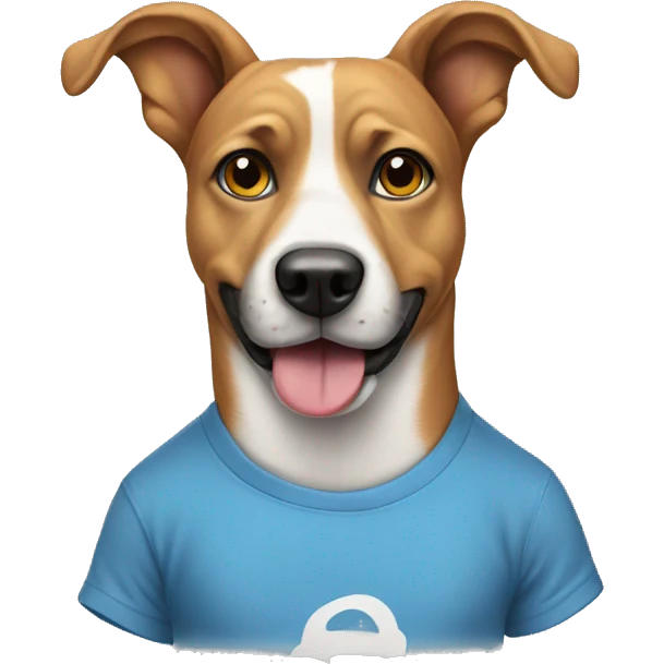 Dog wearing a tshirt emoji
