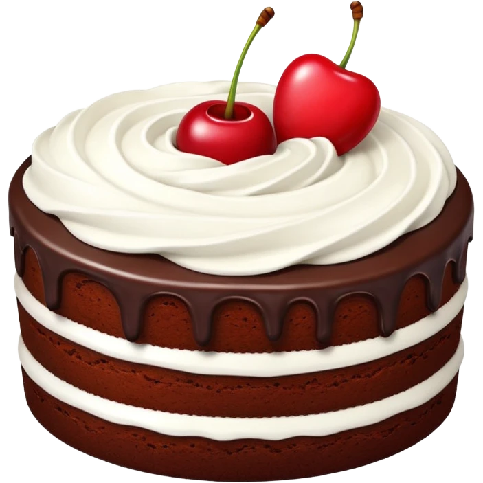 Chocolate cake with white frosting and cherry emoji