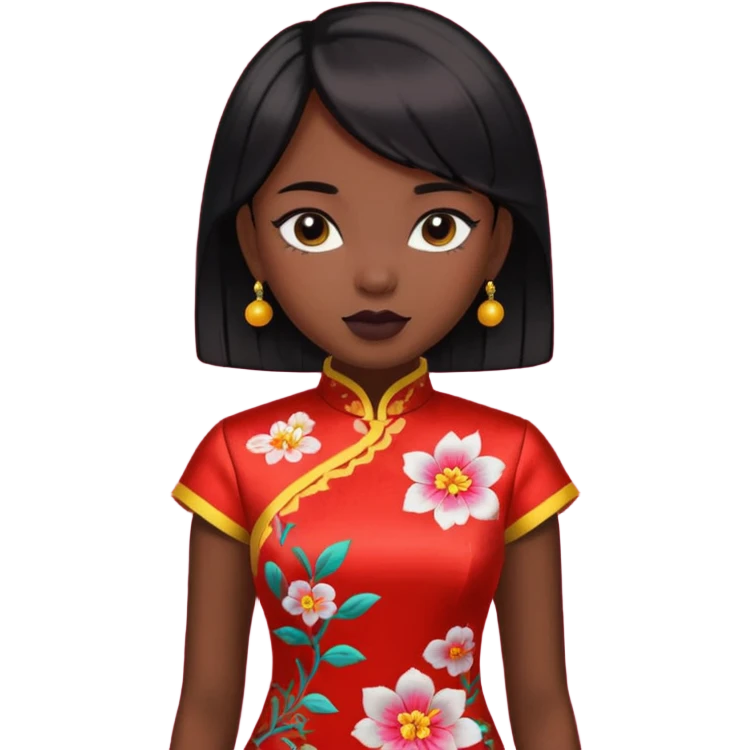cheongsam girl, black skin emoji