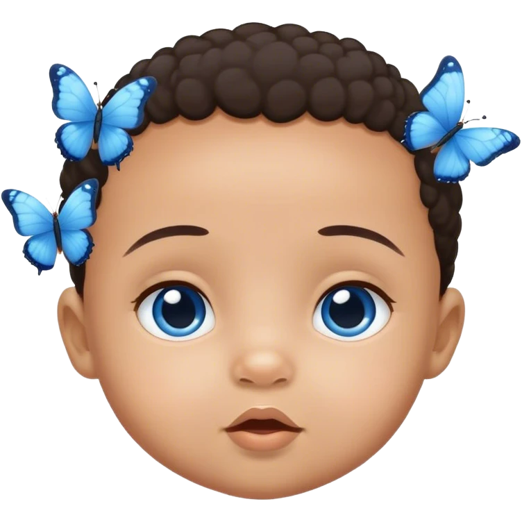 two little blue butterflies with a mixed colored baby emoji