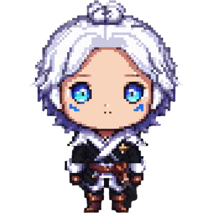 Skirk from Genshin Impact with wide eyes, pixel art style emoji