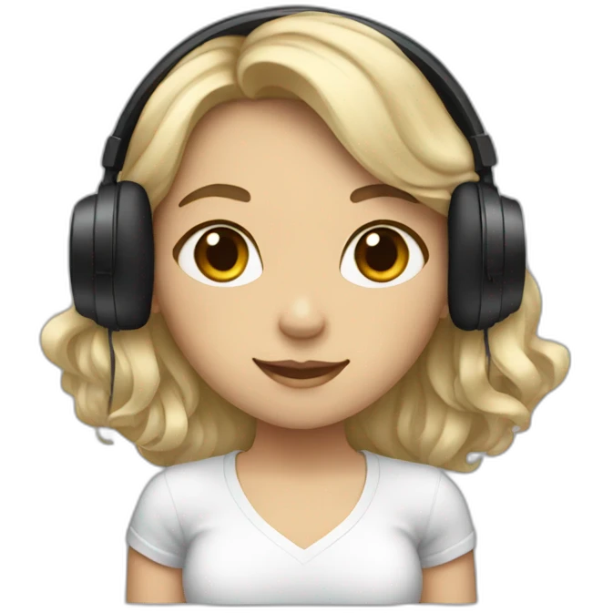 girl with fair skin and tall black wavy hair and headphones emoji
