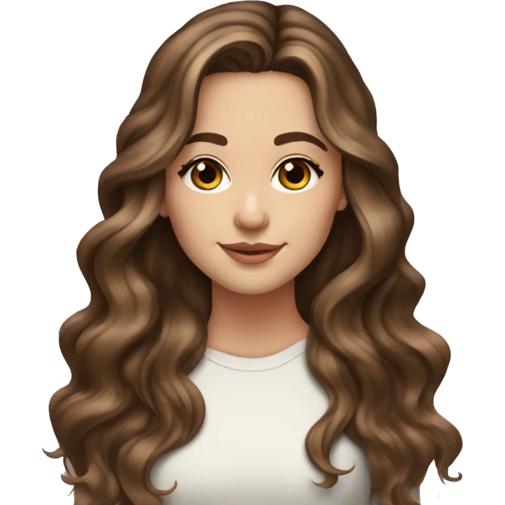 White girl brown eyes with long wavy brown hair with brown highlights balayage  emoji