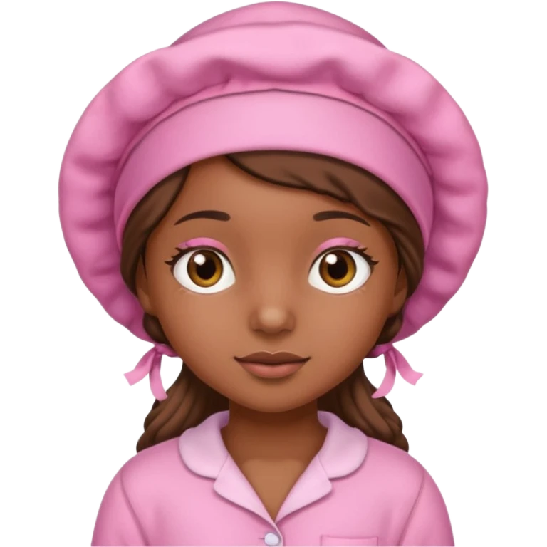 a brown skin girl with a pink bonnet and pajamas emoji