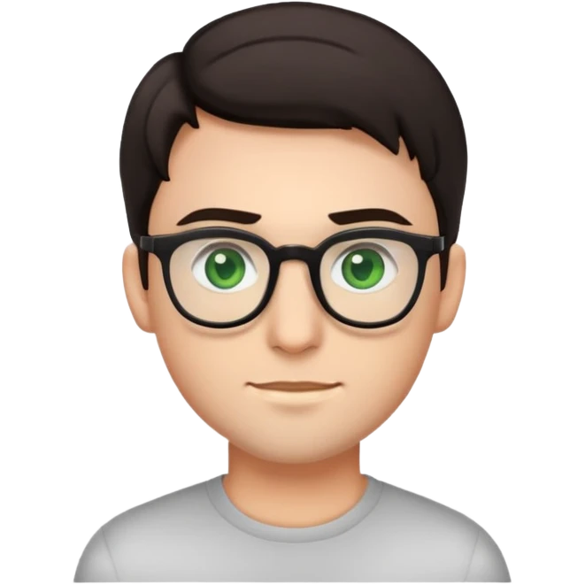 simple young male emoji with dark hair, glasses, green eyes, slight stubble emoji