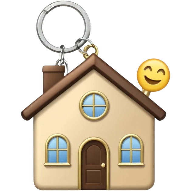 light beige house keychain on a keyring with keys, emoji style, transparent background emoji