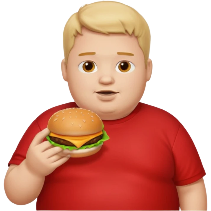 fat boy eating burger wearing red T-shirt emoji