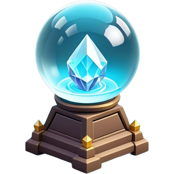 Clash of Clans aesthetic: Cinematic Playful 3D Isometric Crystal Ball Emoji, rendered in a 3D vector-style similar to standard emojis with minimal shading and bold, simplified shapes. A compact, distinct form with signature details, softly glowing with a fantasy RPG magic charm. Simplified yet unmistakably iconic, highly detailed and consistent, glowing with a soft radiance and high shine. Stylized with a touch of heroic grandeur and a soft glowing outline, capturing the essence of a beloved gaming relic with a friendly, playful manner! emoji