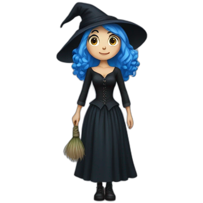 Blue-haired witch in black full skirt emoji