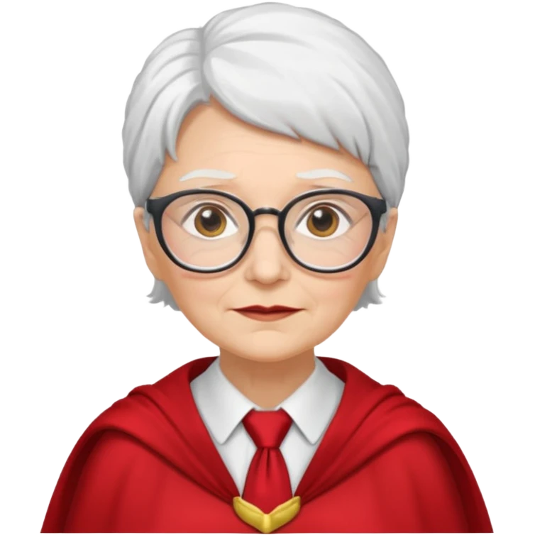 An older woman with glasses and white hair, in a red tie and cape emoji
