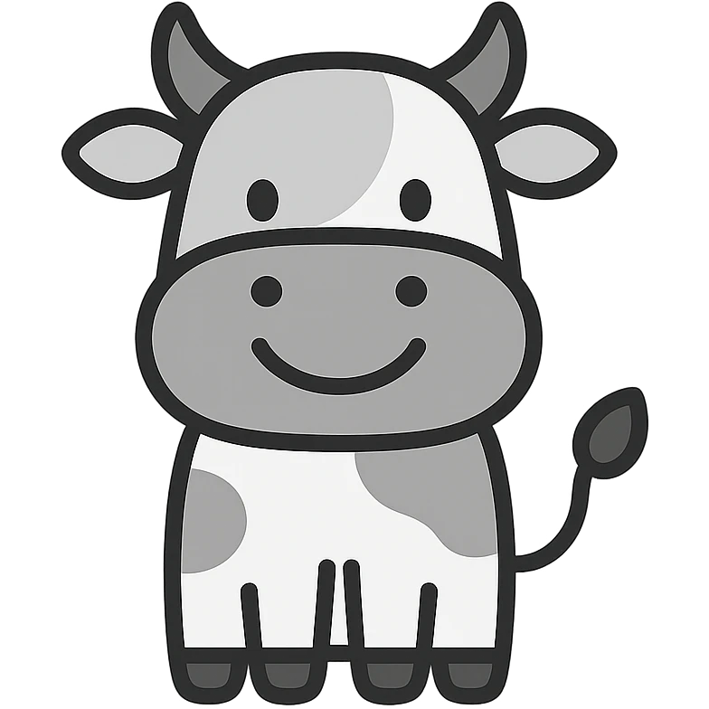 smiling cow, 2d flat monotone, icon style, geometric, minimalism emoji