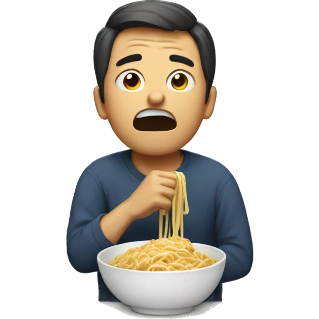 man crying while eating noodle emoji