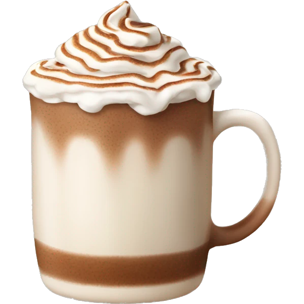 beige mug of hot chocolate with whipped cream and cinnamon emoji