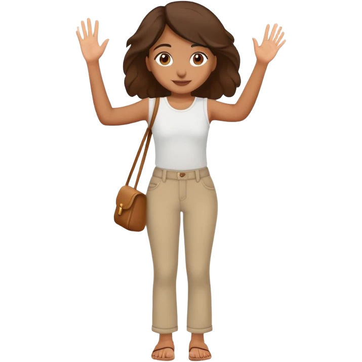 brown girl waving goodbye wearing pants emoji