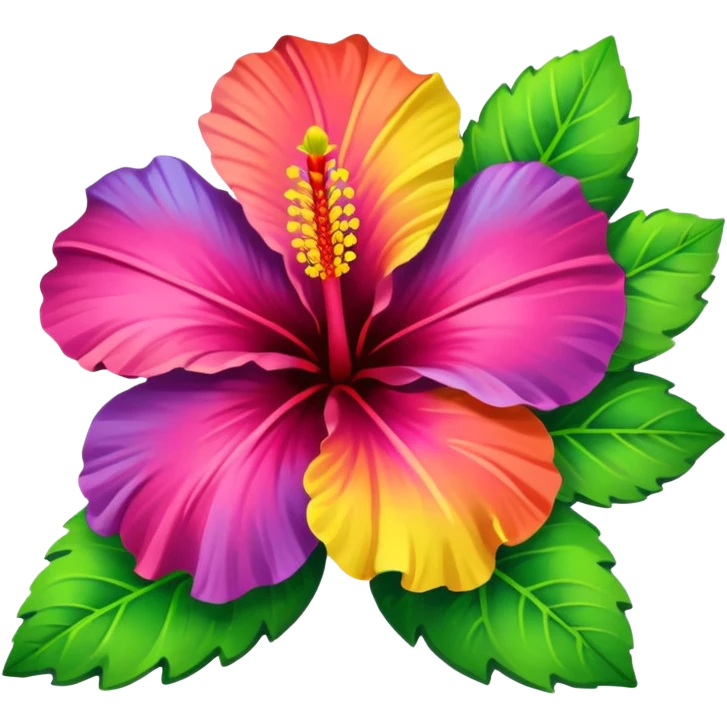 rainbow hibiscus with leaves emoji