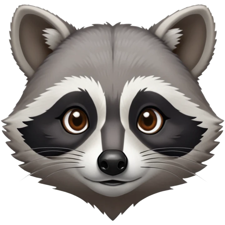 Cinematic-Noble-Raccoon-Portrait-Emoji – Poised and confident, with a sturdy build and a beautifully textured fur of silver-grey accented by dark black facial markings, deep-set, intelligent brown eyes, simplified yet sharp and sophisticated zoom out to show shoulders emoji