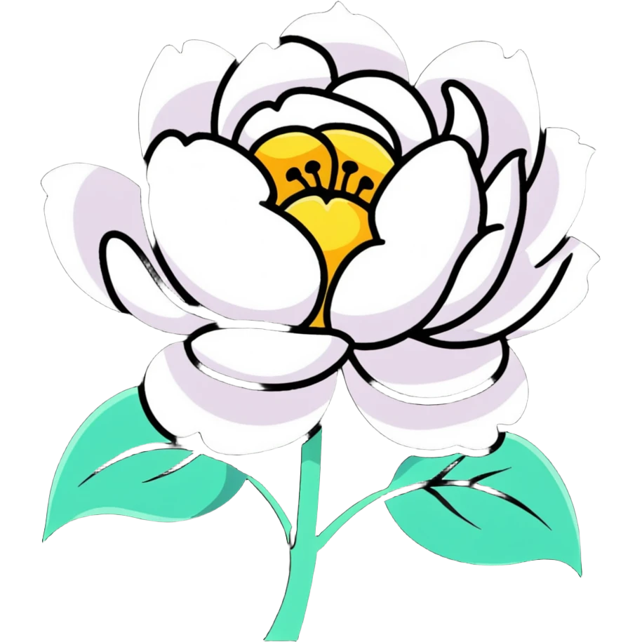 A white peony flower with golden center emoji