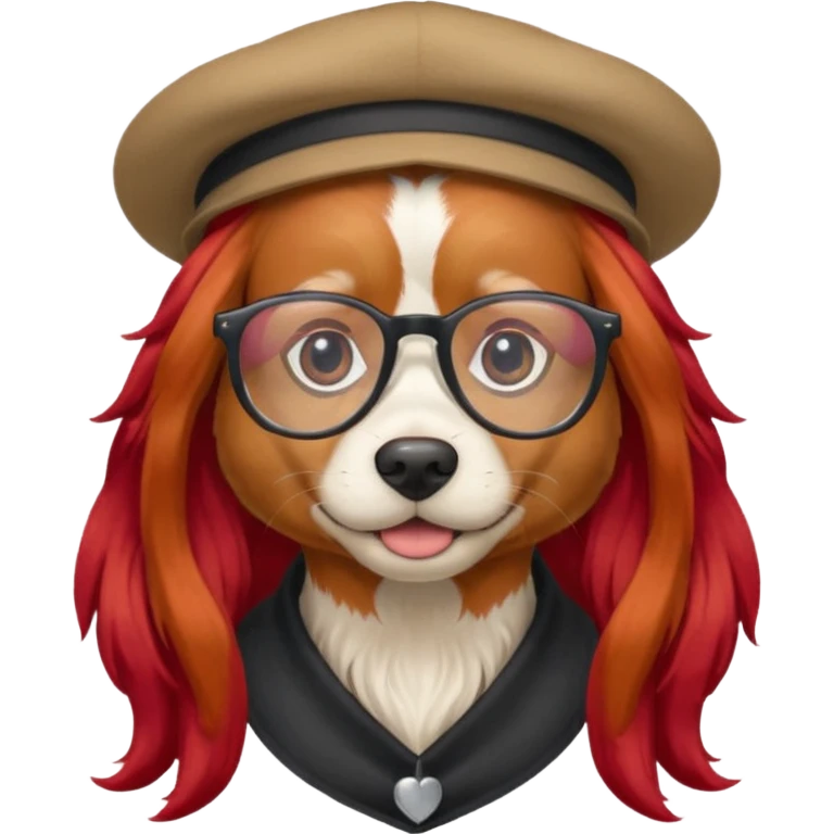 dog with very red long hair and glassess and hat emoji