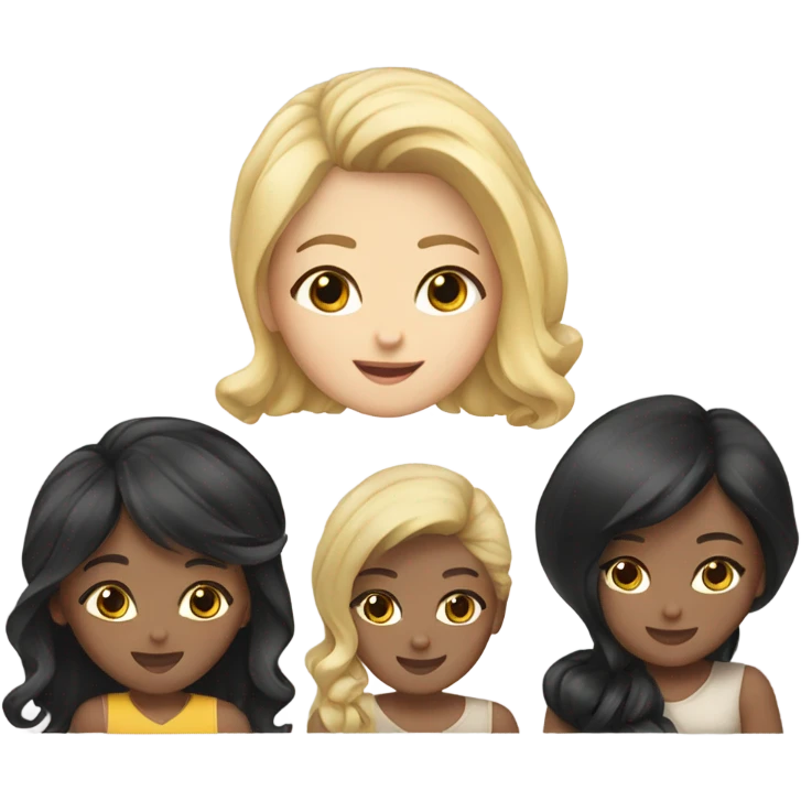 Four white girls, one with short blonde hair, two with long brown hair, one with black hair emoji