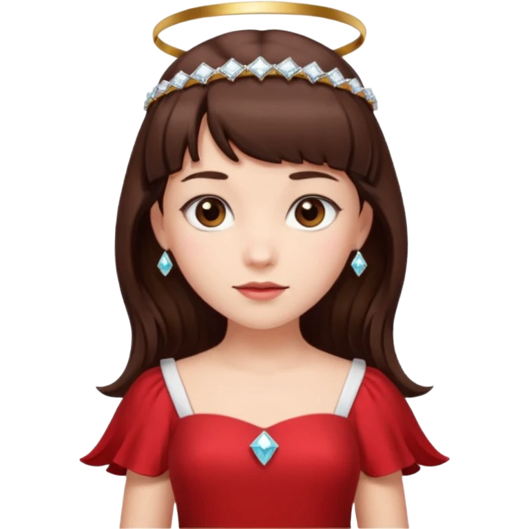 فرشته با لباس قرمز موی خرمایی تیره و سربند الماس موی چتری جلوی سر و پشت سر موی بلند emoji