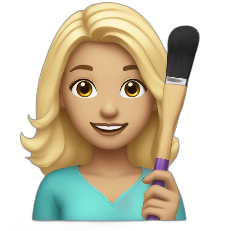 girl with blonde hair smiling with a makeup brush in her hand emoji
