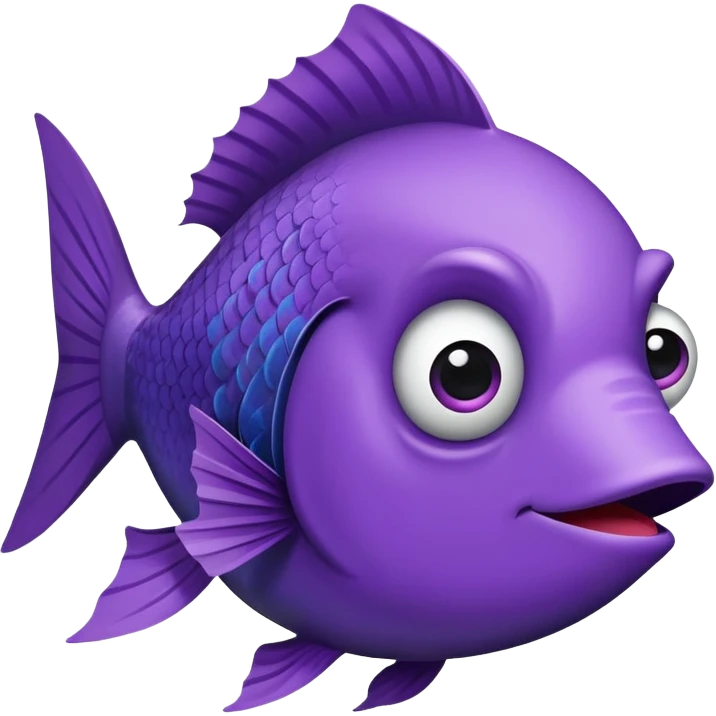 ultra derpy purple fish with wonky eye and comically large lips, perfect flat side profile facing right, exactly 90 degrees, completely 2D like a paper cutout, only one eye visible, absolute side view emoji