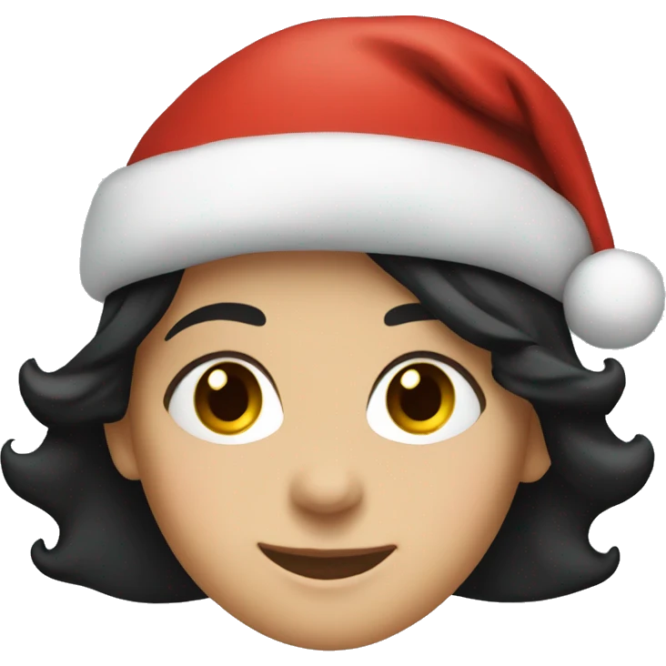 smiling girl with black hair wearing a Christmas hat  emoji