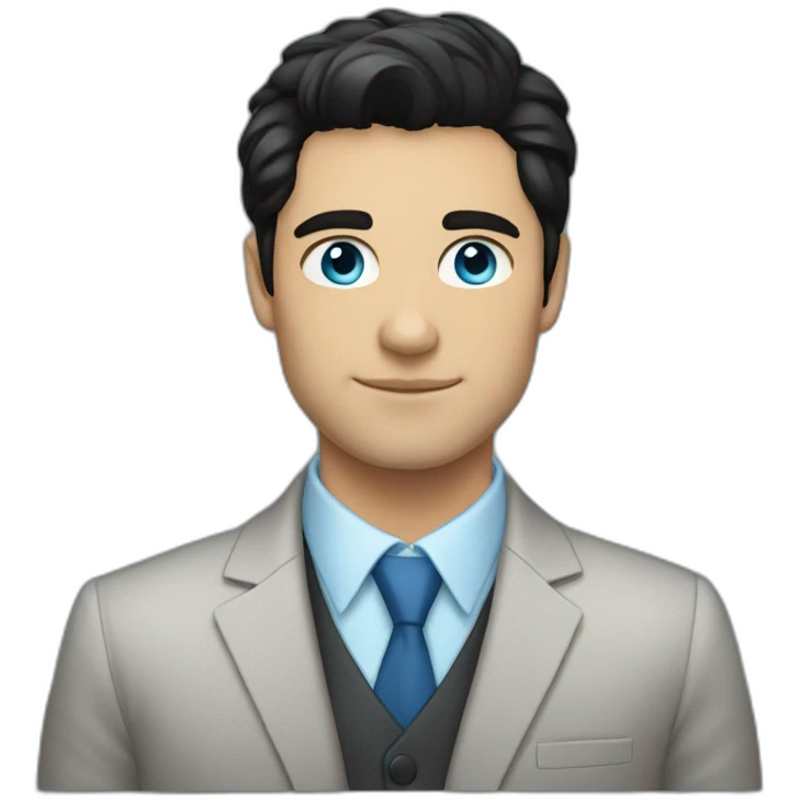 black hair, 30 years old, caucasian, blue eyes, blazer emoji