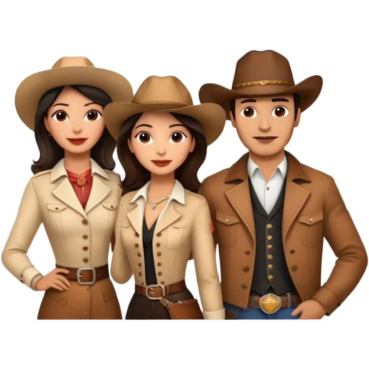 Couple elegant Latina women and Cowboy man with Eiffel Tower in the background  emoji
