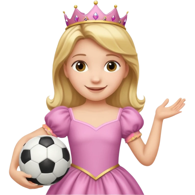 A girl in a princess dress holding a soccer ball emoji